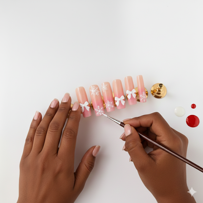 Boss Babe press-on nails being hand-painted
