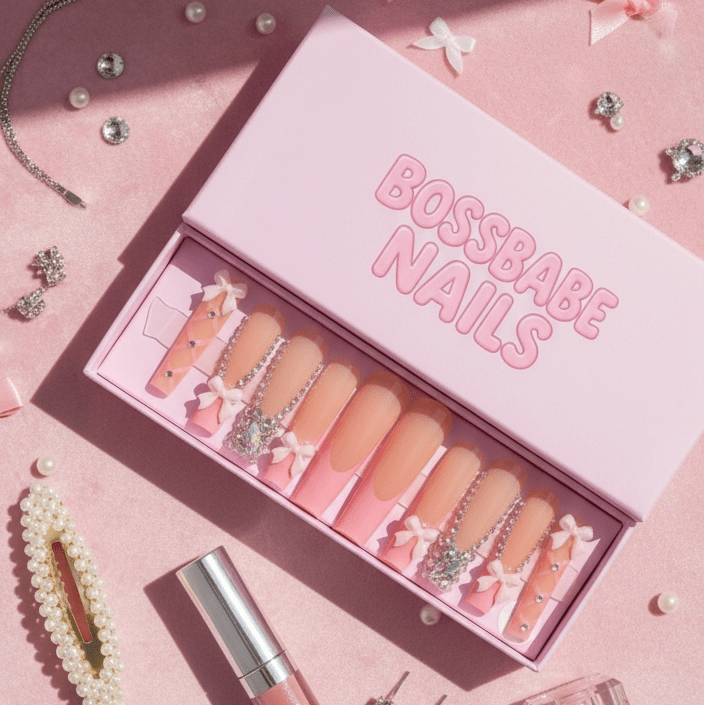 Ballerina Pink Bow Set | Coquette Pink Press - On Nails - Boss Babe Nails