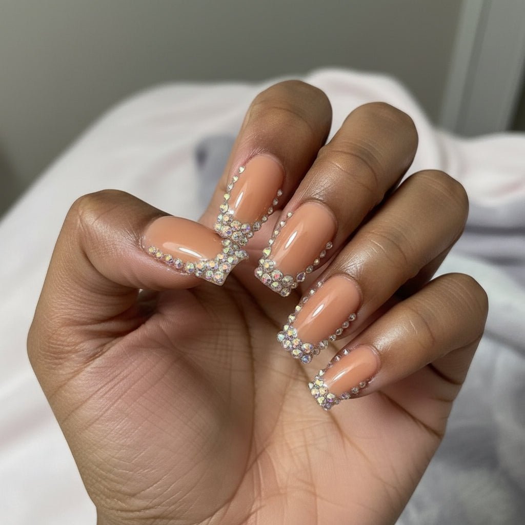 Crystal Cutie Set | Nude Press - On Nails with Rhinestone French Tips - Boss Babe Nails