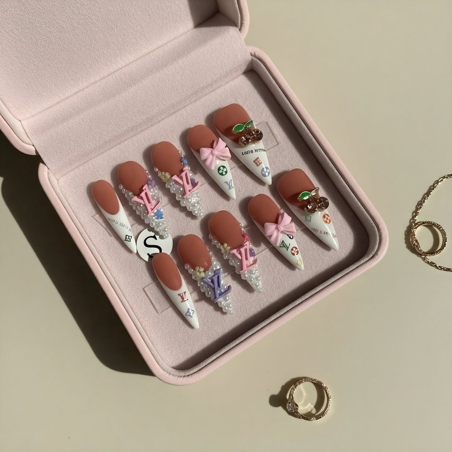 Pink Bloom Set | Nude Pink Press - On Nails with 3D Flowers & Rhinestone Bows - Boss Babe Nails