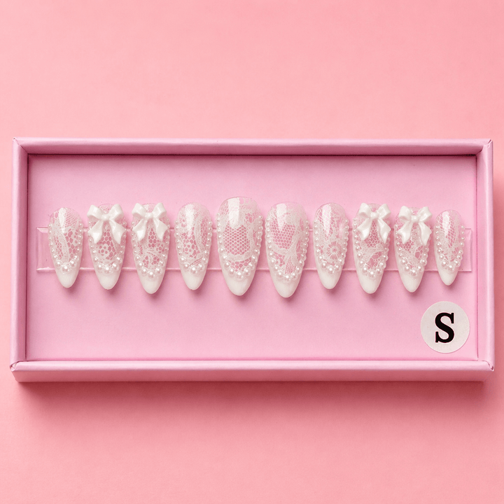 Wedding Night lace-inspired Boss Babe press-on nails