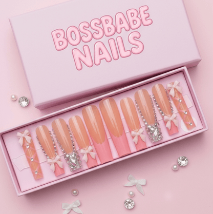Ballerina Pink Bow Set | Coquette Pink Press - On Nails - Boss Babe Nails