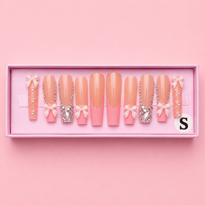 Ballerina Pink Bow Set | Press-On Nails - Boss Babe Nails