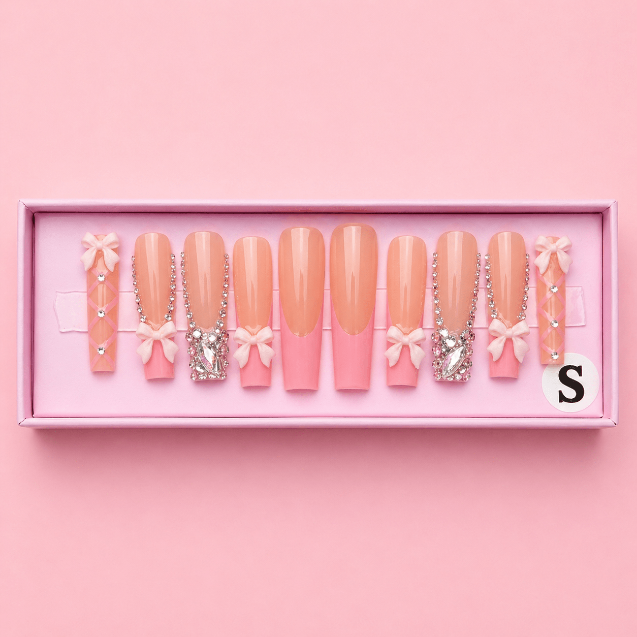 Ballerina Pink Bow Set | Square Press - On Nails - Boss Babe Nails