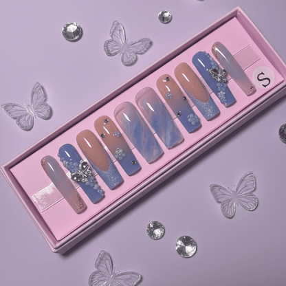 Blueberry Swirl Set | Lavender & Blue Swirl Press - On Nails - Boss Babe Nails