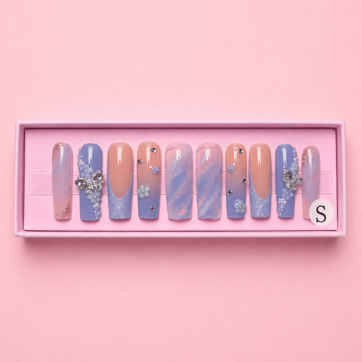 Blueberry Swirl Set | Square Press - On Nails - Boss Babe Nails