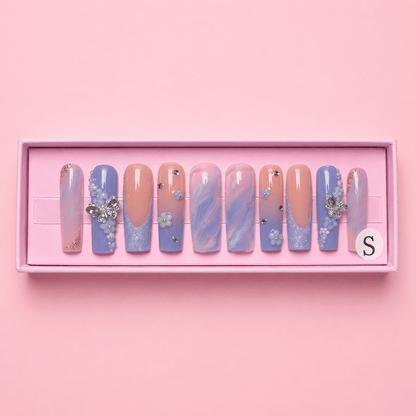 Blueberry Swirl Set | Square Press - On Nails - Boss Babe Nails