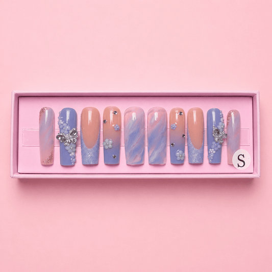 Blueberry Swirl Set | Square Press - On Nails - Boss Babe Nails