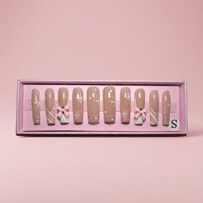 Candy Cane Kiss Set | Coffin Press - On Nails - Boss Babe Nails