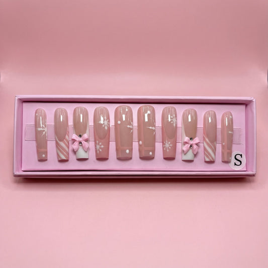 Candy Cane Kiss Set | Coffin Press - On Nails - Boss Babe Nails