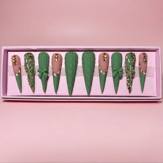 Frosted Mint Set | Long Stiletto Press - On Nails - Boss Babe Nails