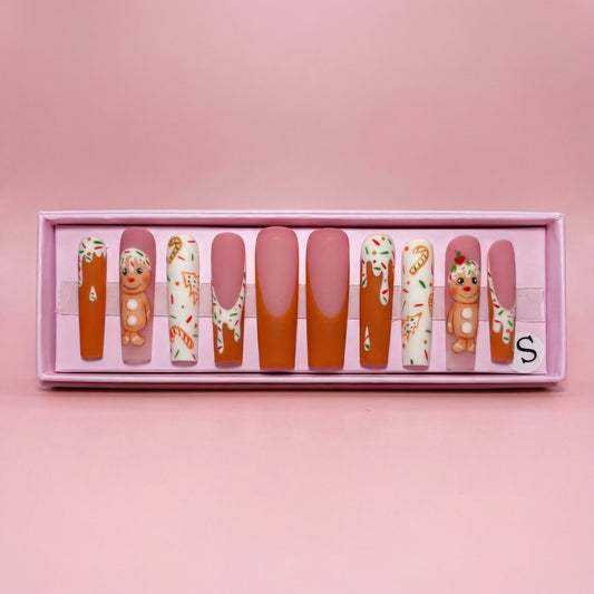 Gingerbread Glam Set | Long Coffin Press - On Nails - Boss Babe Nails